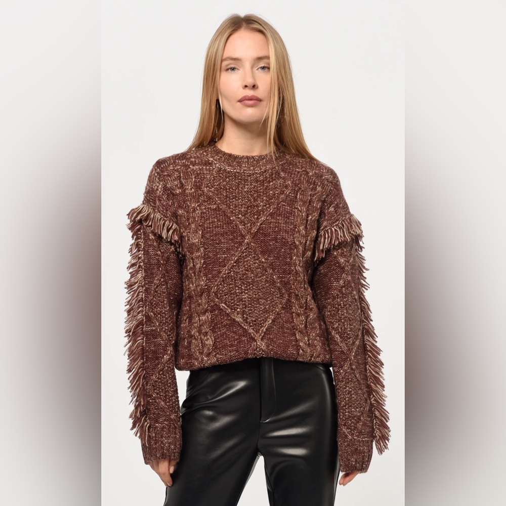 Anthropologie Greylin Doga Fringed Marled Sweater in Coffee L
